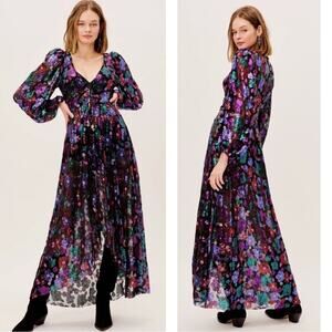 For Love & Lemons Ariana Sequin Embellished Floral Long Sleeve Maxi Dress Sz XS